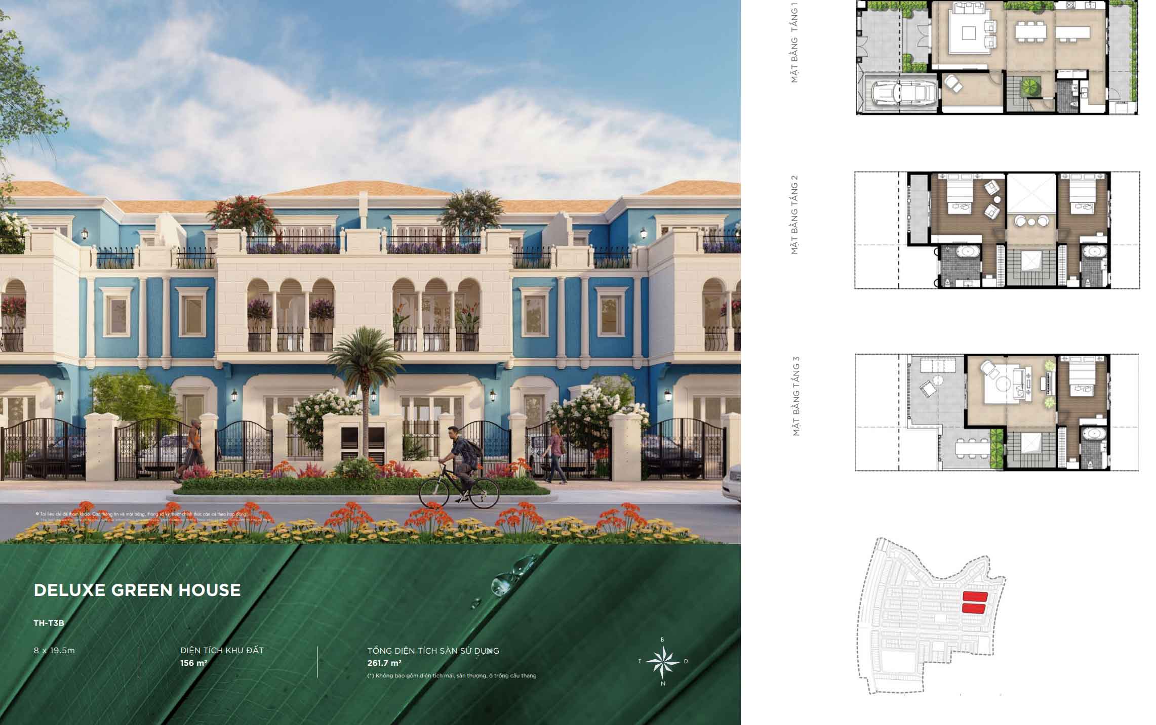 Aqua City - Mặt bằng Deluxe Green House 8m x 19.5m