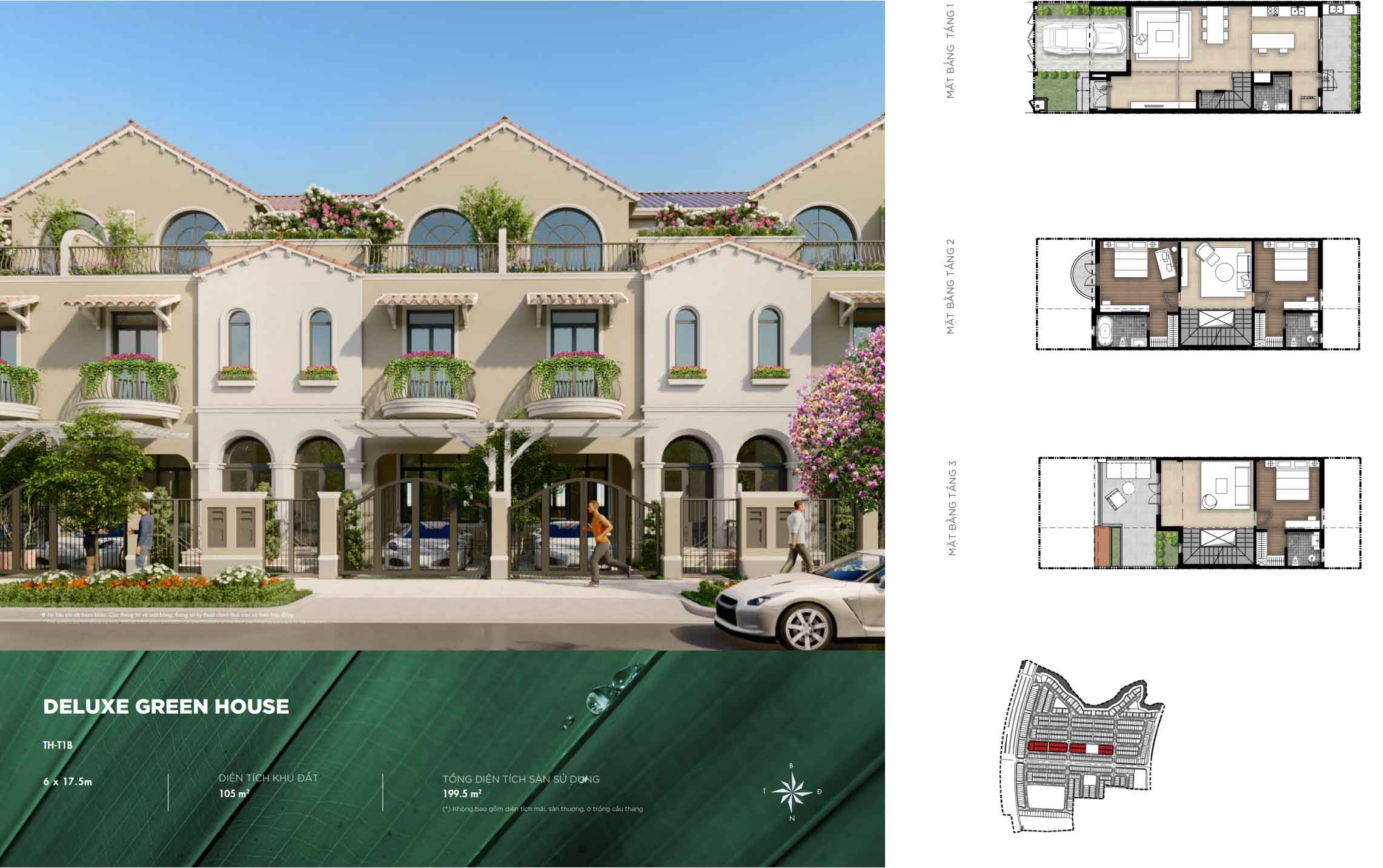 Aqua City - Mặt bằng Deluxe Green House 6m x 17.5m