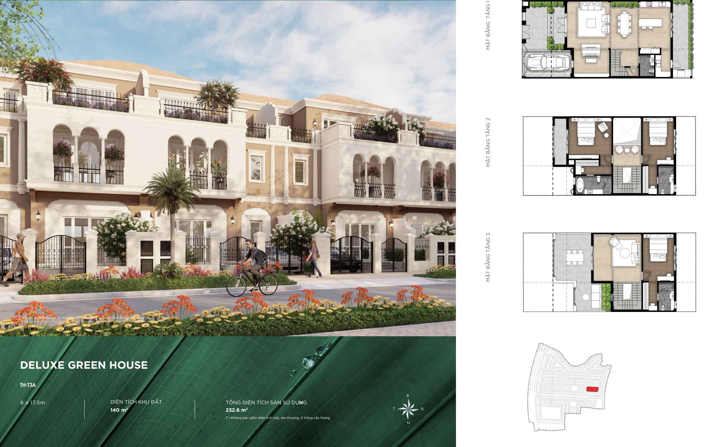 Aqua City - Mặt bằng Deluxe Green House 8m x 17.5m