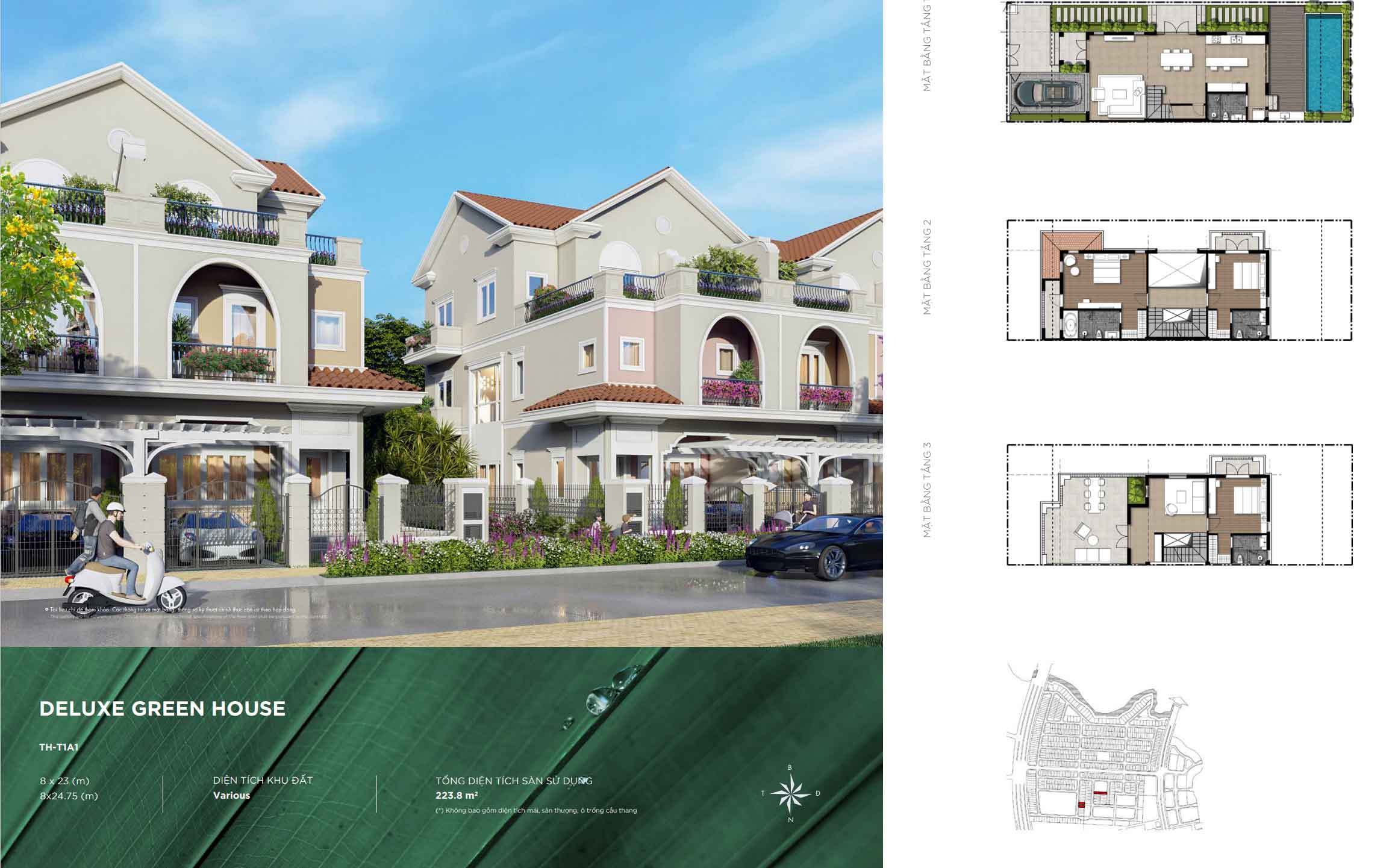 Aqua City - Mặt bằng Deluxe Green House 8m x 23m