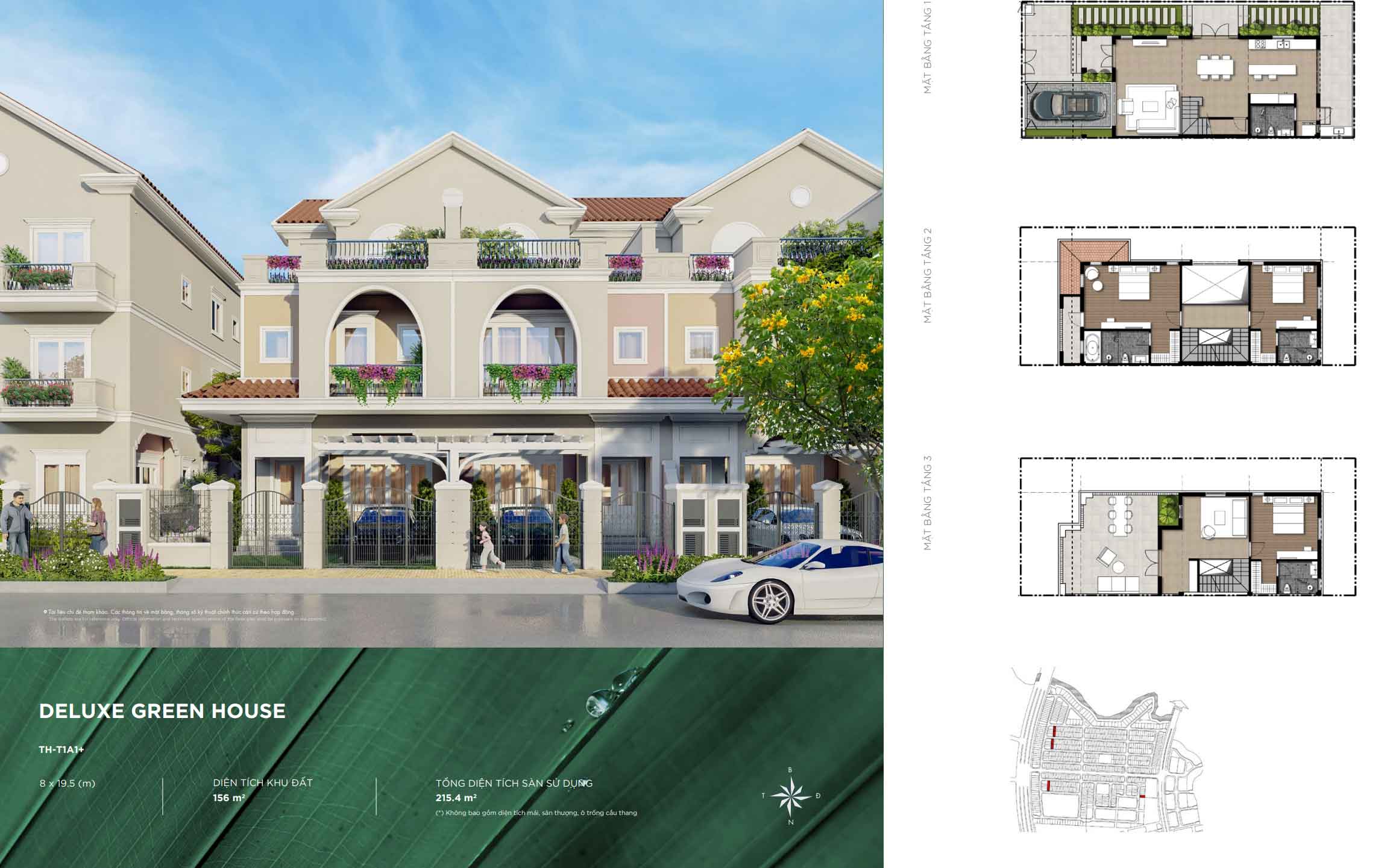 Aqua City - Mặt bằng Deluxe Green House 8m x 19.5m