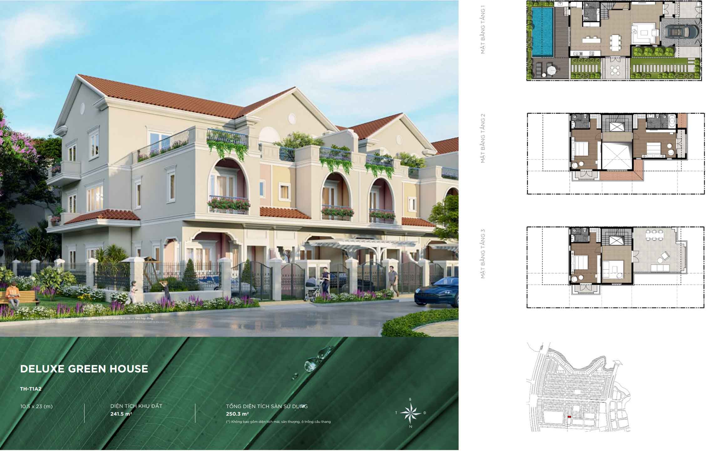 Aqua City - Mặt bằng Deluxe Green House 10.5m x 23m