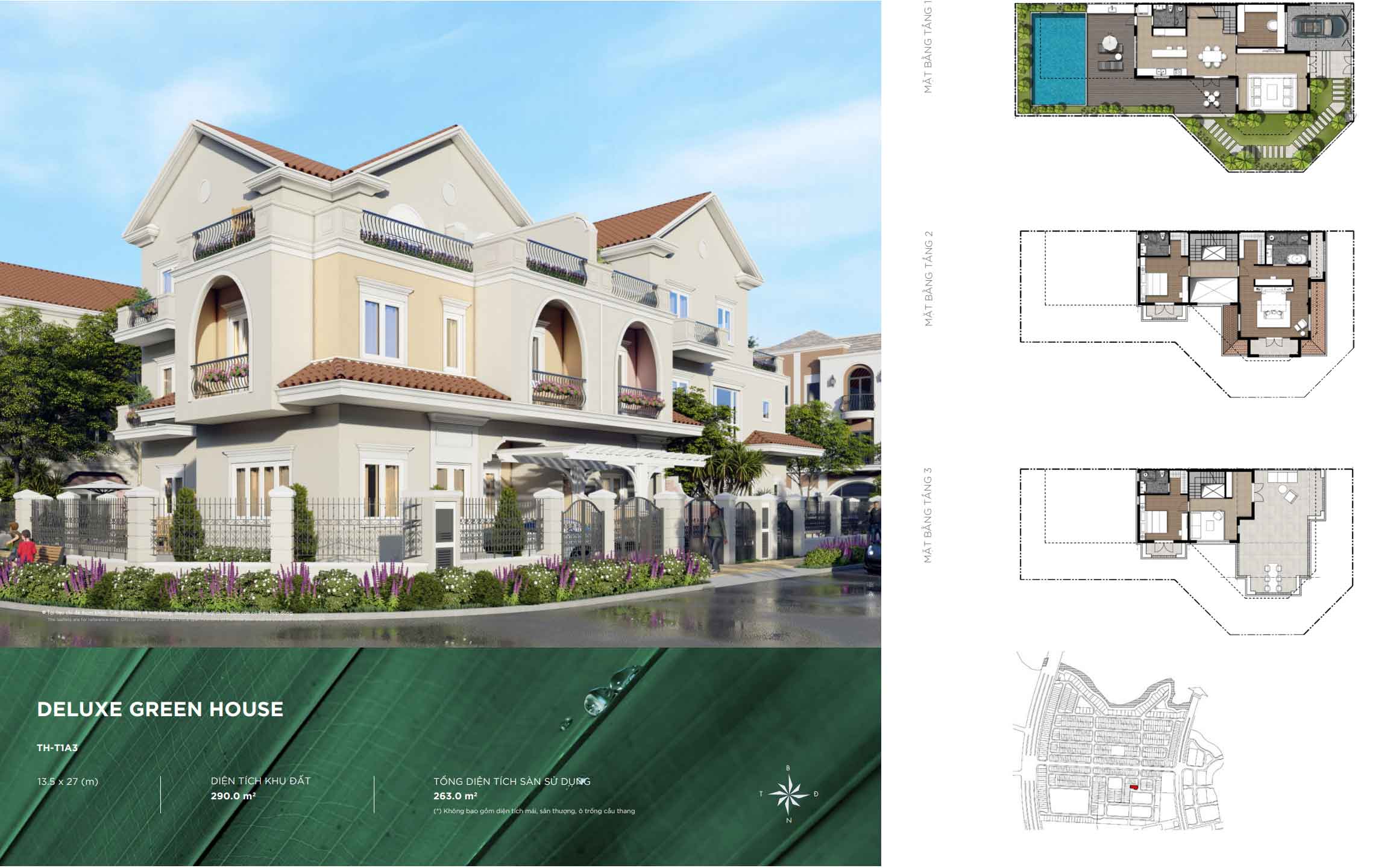 Aqua City - Mặt bằng Deluxe Green House 13.5m x 27m